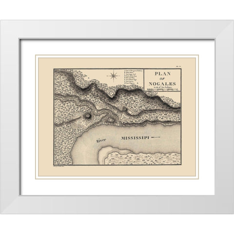 Nogales Mississippi - Collot 1796 White Modern Wood Framed Art Print with Double Matting by Collot