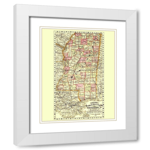 Mississippi Railroad and Townships - Cram 1878 White Modern Wood Framed Art Print with Double Matting by Cram