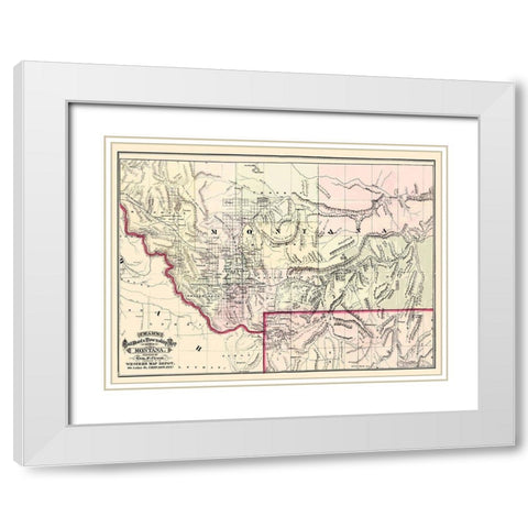 Montana Territory - Cram 1875 White Modern Wood Framed Art Print with Double Matting by Cram