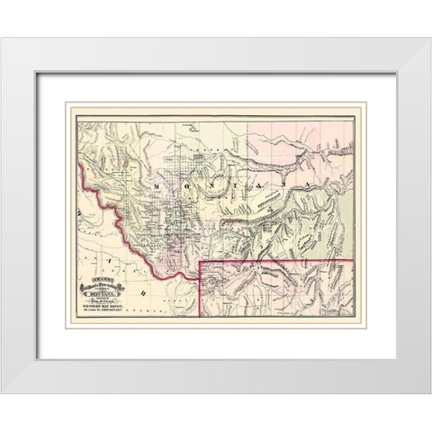Montana Territory - Cram 1875 White Modern Wood Framed Art Print with Double Matting by Cram