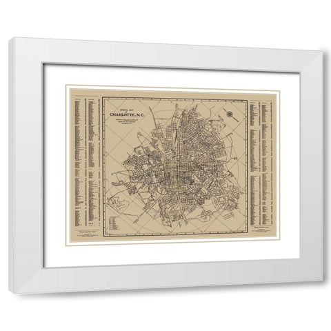 Charlotte, Street Guide North Carolina - 1935 White Modern Wood Framed Art Print with Double Matting by City Engineer
