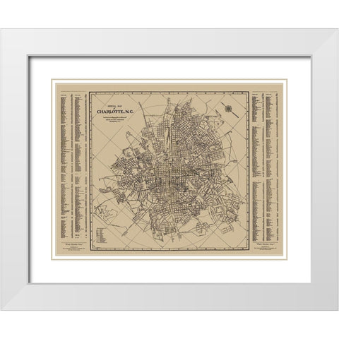 Charlotte, Street Guide North Carolina - 1935 White Modern Wood Framed Art Print with Double Matting by City Engineer