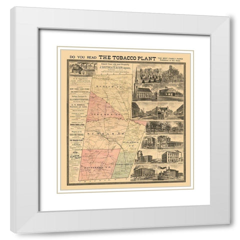 Durham County County North Carolina - Johnson 1887  White Modern Wood Framed Art Print with Double Matting by Johnson