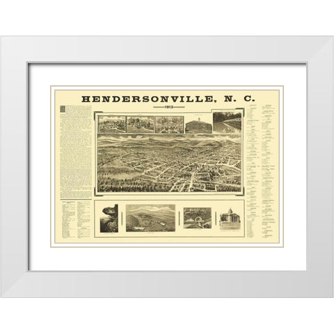 Hendersonville North Carolina - Fowler 1913 White Modern Wood Framed Art Print with Double Matting by Fowler