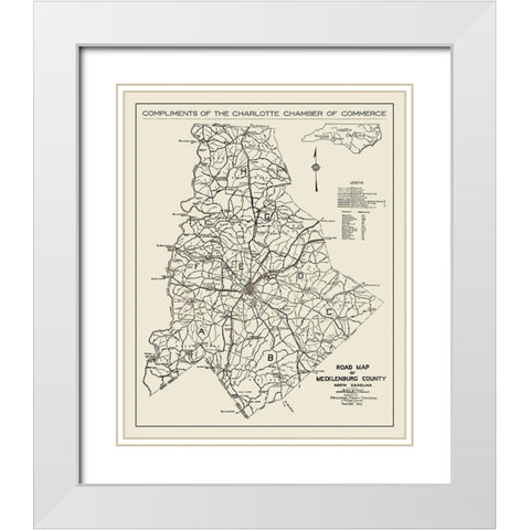 Mecklenburg North Carolina - Ross 1922 White Modern Wood Framed Art Print with Double Matting by Ross