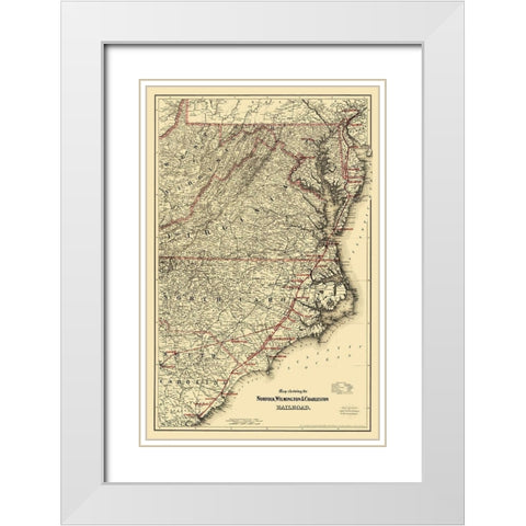 Norfolk, Wilmington and Charleston Railroad 1891 White Modern Wood Framed Art Print with Double Matting by Colton