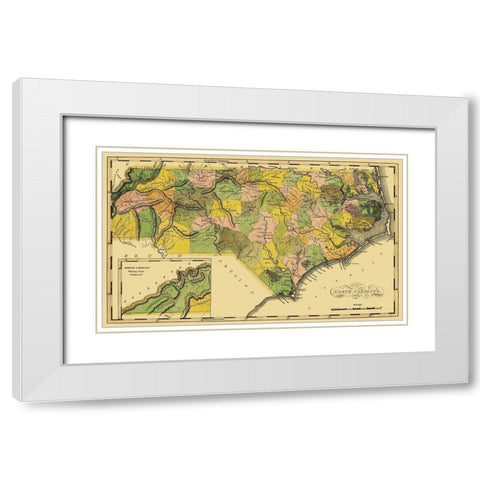 North Carolina - Lewis 1814 White Modern Wood Framed Art Print with Double Matting by Lewis
