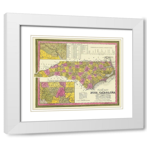North Carolina - Mitchell 1846 White Modern Wood Framed Art Print with Double Matting by Mitchell