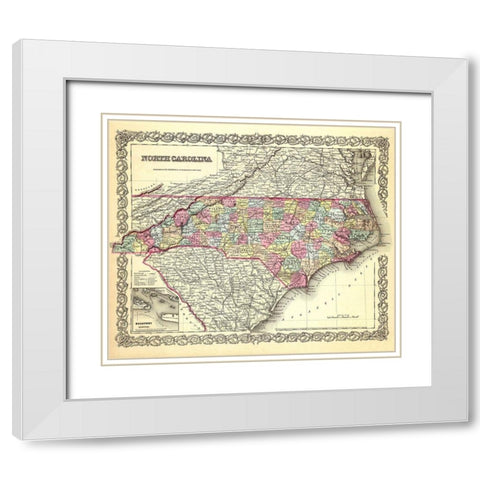 North Carolina - Colton 1856 White Modern Wood Framed Art Print with Double Matting by Colton