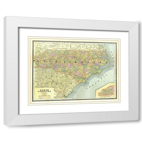 North Carolina - Cram 1886 White Modern Wood Framed Art Print with Double Matting by Cram