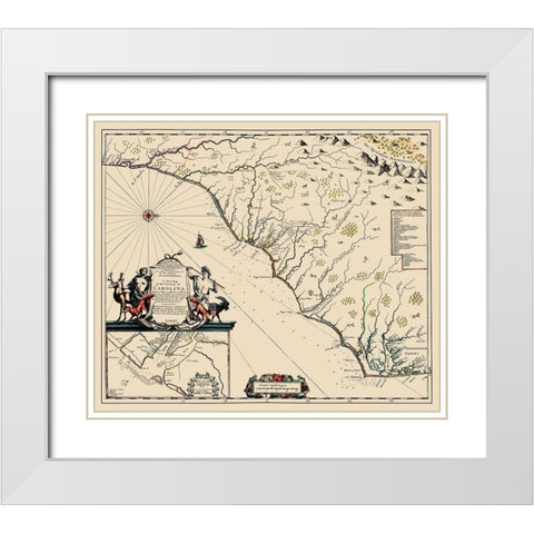 Carolina - 1682 White Modern Wood Framed Art Print with Double Matting by Unknown
