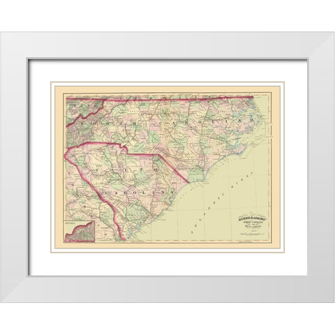 North Carolina, South Carolina - Asher 1872 White Modern Wood Framed Art Print with Double Matting by Asher