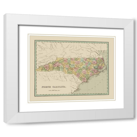 North Carolina - Bradford 1838 White Modern Wood Framed Art Print with Double Matting by Bradford
