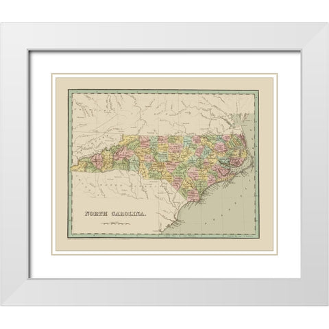 North Carolina - Bradford 1838 White Modern Wood Framed Art Print with Double Matting by Bradford