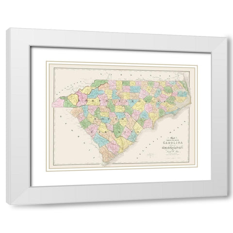 North Carolina, South Carolina - Burr 1839 White Modern Wood Framed Art Print with Double Matting by Burr