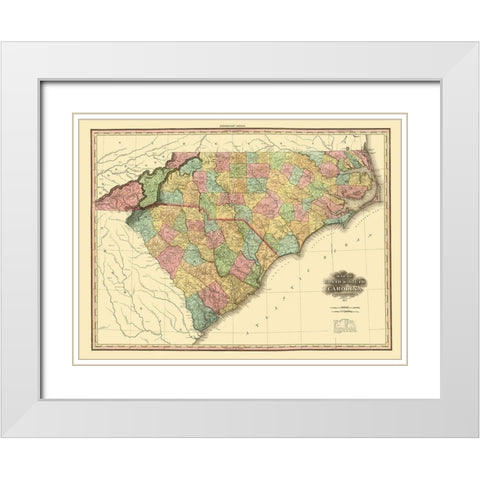North Carolina, South Carolina - Tanner 1825 White Modern Wood Framed Art Print with Double Matting by Tanner