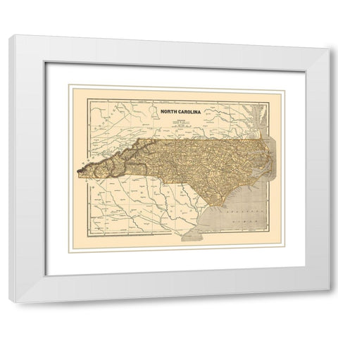 North Carolina - Morse 1845 White Modern Wood Framed Art Print with Double Matting by Morse