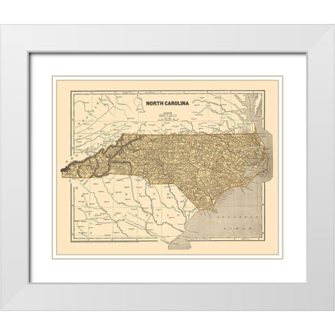 North Carolina - Morse 1845 White Modern Wood Framed Art Print with Double Matting by Morse