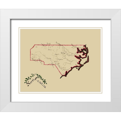 North Carolina - Henshaw 1828 White Modern Wood Framed Art Print with Double Matting by Henshaw