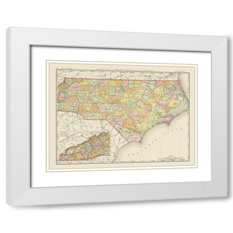 North Carolina - Rand McNally 1897 White Modern Wood Framed Art Print with Double Matting by Rand McNally