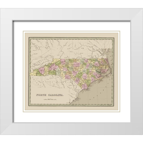 North Carolina - Goodrich 1841 White Modern Wood Framed Art Print with Double Matting by Goodrich