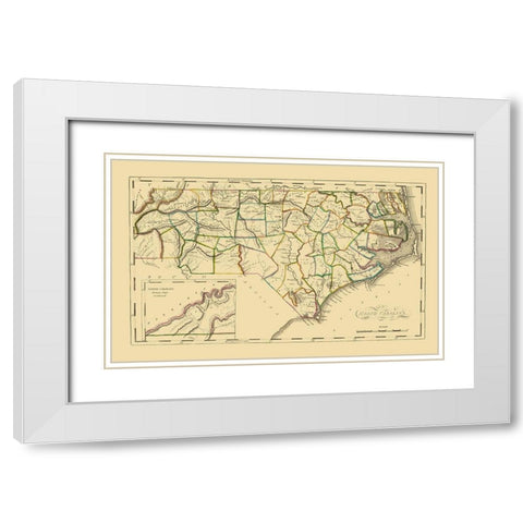 North Carolina - Del 1814 White Modern Wood Framed Art Print with Double Matting by Del