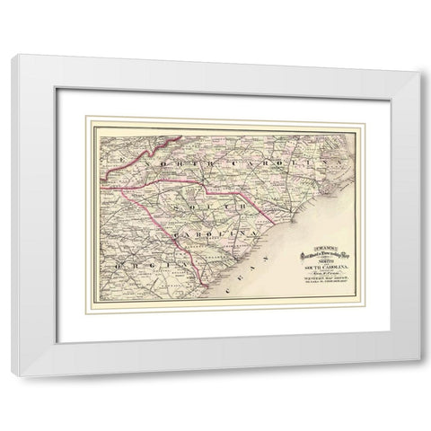 North Carolina, South Carolina - Cram 1875 White Modern Wood Framed Art Print with Double Matting by Cram