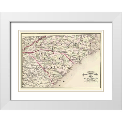 North Carolina, South Carolina - Cram 1875 White Modern Wood Framed Art Print with Double Matting by Cram