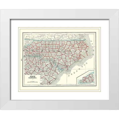 North Carolina - Rathbun 1893 White Modern Wood Framed Art Print with Double Matting by Rathbun