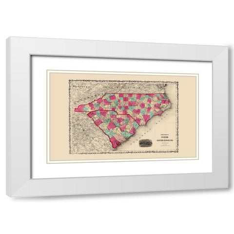North Carolina, South Carolina - Johnson 1860 White Modern Wood Framed Art Print with Double Matting by Johnson