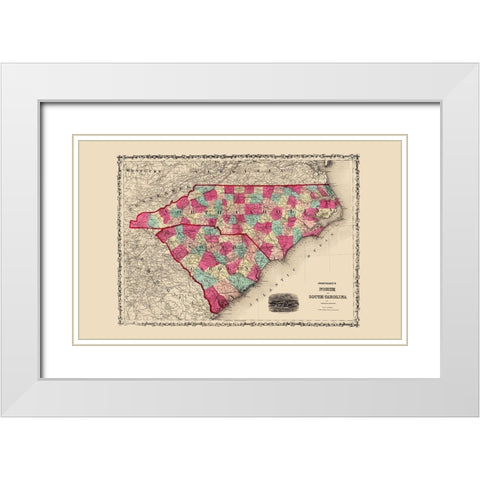 North Carolina, South Carolina - Johnson 1860 White Modern Wood Framed Art Print with Double Matting by Johnson