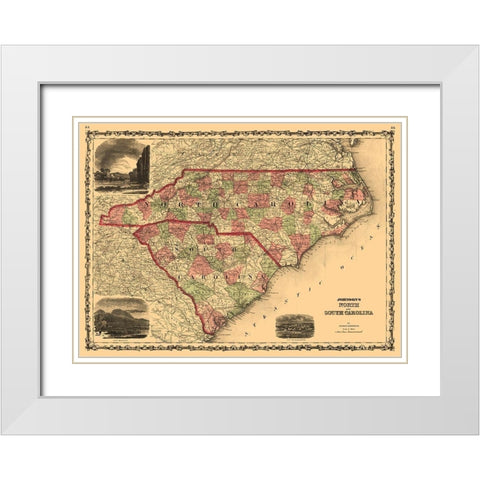 North Carolina South Carolina - Johnson 1861  White Modern Wood Framed Art Print with Double Matting by Johnson