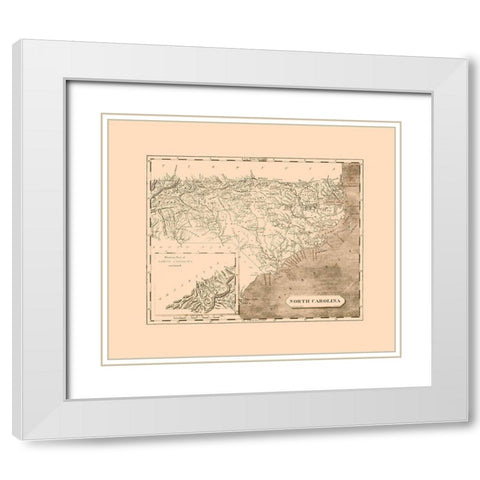 North Carolina - Lewis 1805  White Modern Wood Framed Art Print with Double Matting by Lewis
