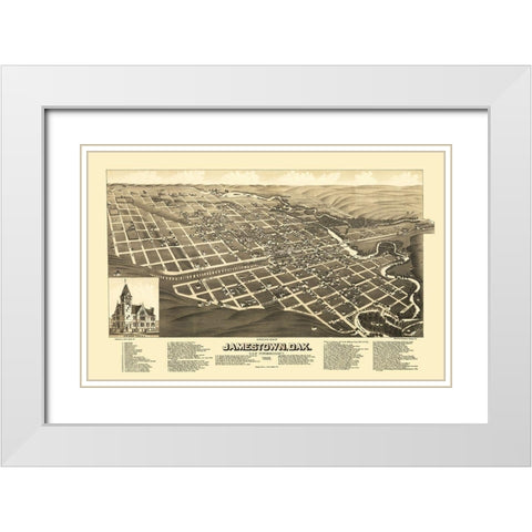 Jamestown North Dakota - Stoner 1883 White Modern Wood Framed Art Print with Double Matting by Stoner