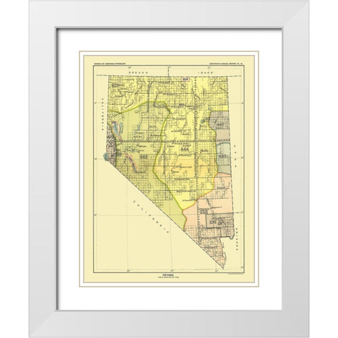 Nevada - Pyramid Lake - Hoen 1896 White Modern Wood Framed Art Print with Double Matting by Hoen