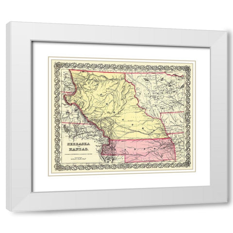 Nebraska - 1855 White Modern Wood Framed Art Print with Double Matting by Colton