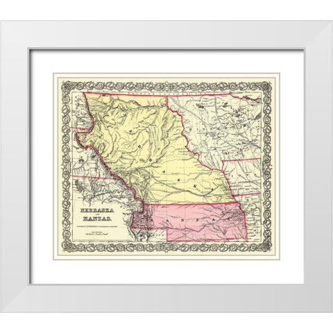 Nebraska - 1855 White Modern Wood Framed Art Print with Double Matting by Colton