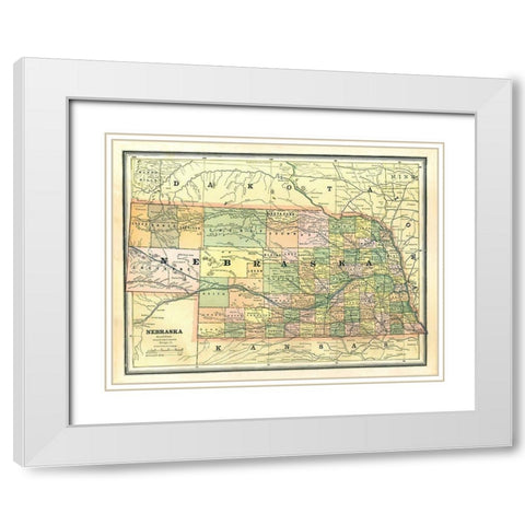 Nebraska - Cram 1886 White Modern Wood Framed Art Print with Double Matting by Cram