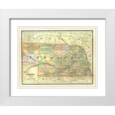 Nebraska - Cram 1886 White Modern Wood Framed Art Print with Double Matting by Cram