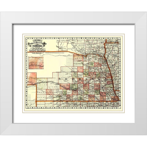 Nebraska - Cram 1879 White Modern Wood Framed Art Print with Double Matting by Cram