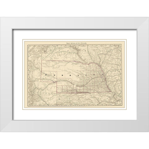 Nebraska - Rand McNally 1879 White Modern Wood Framed Art Print with Double Matting by Rand McNally