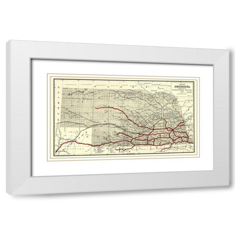 Burlington Railroad Route - Hirschfield 1886 White Modern Wood Framed Art Print with Double Matting by Hirschfield