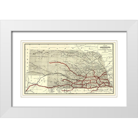 Burlington Railroad Route - Hirschfield 1886 White Modern Wood Framed Art Print with Double Matting by Hirschfield