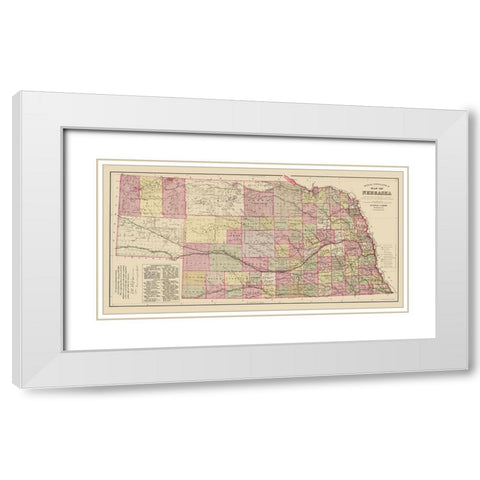 Nebraska - Everts 1885 White Modern Wood Framed Art Print with Double Matting by Everts