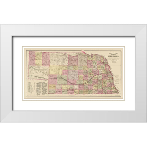 Nebraska - Everts 1885 White Modern Wood Framed Art Print with Double Matting by Everts