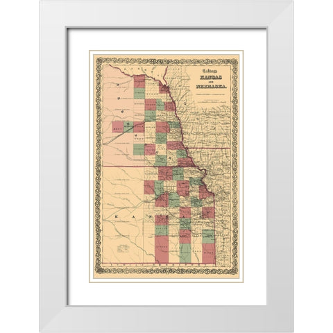 Nebraska, Kansas - Colton 1875 White Modern Wood Framed Art Print with Double Matting by Colton