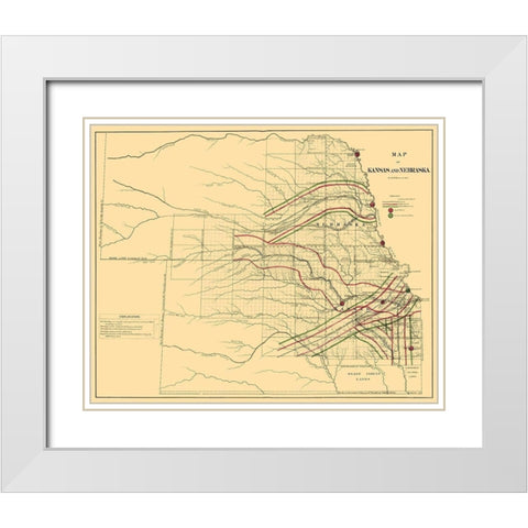 Kansas, Nebraska Railroads - LOC 1865 White Modern Wood Framed Art Print with Double Matting by LOC