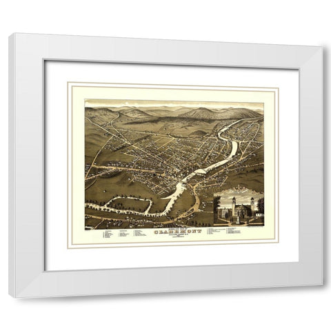 Claremont New Hampshire - Shober 1877 White Modern Wood Framed Art Print with Double Matting by Shober