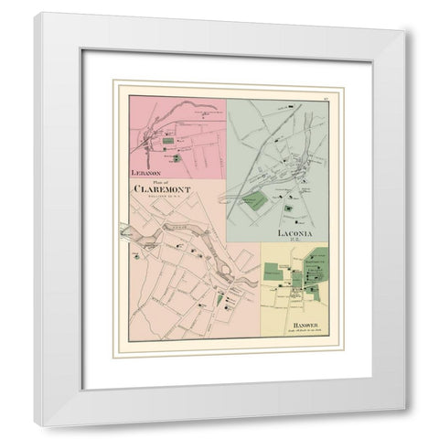 Claremont New Hampshire - Hitchcock 1877 White Modern Wood Framed Art Print with Double Matting by Hitchcock