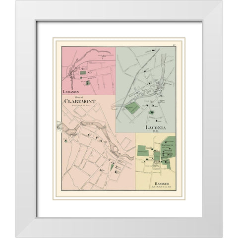 Claremont New Hampshire - Hitchcock 1877 White Modern Wood Framed Art Print with Double Matting by Hitchcock
